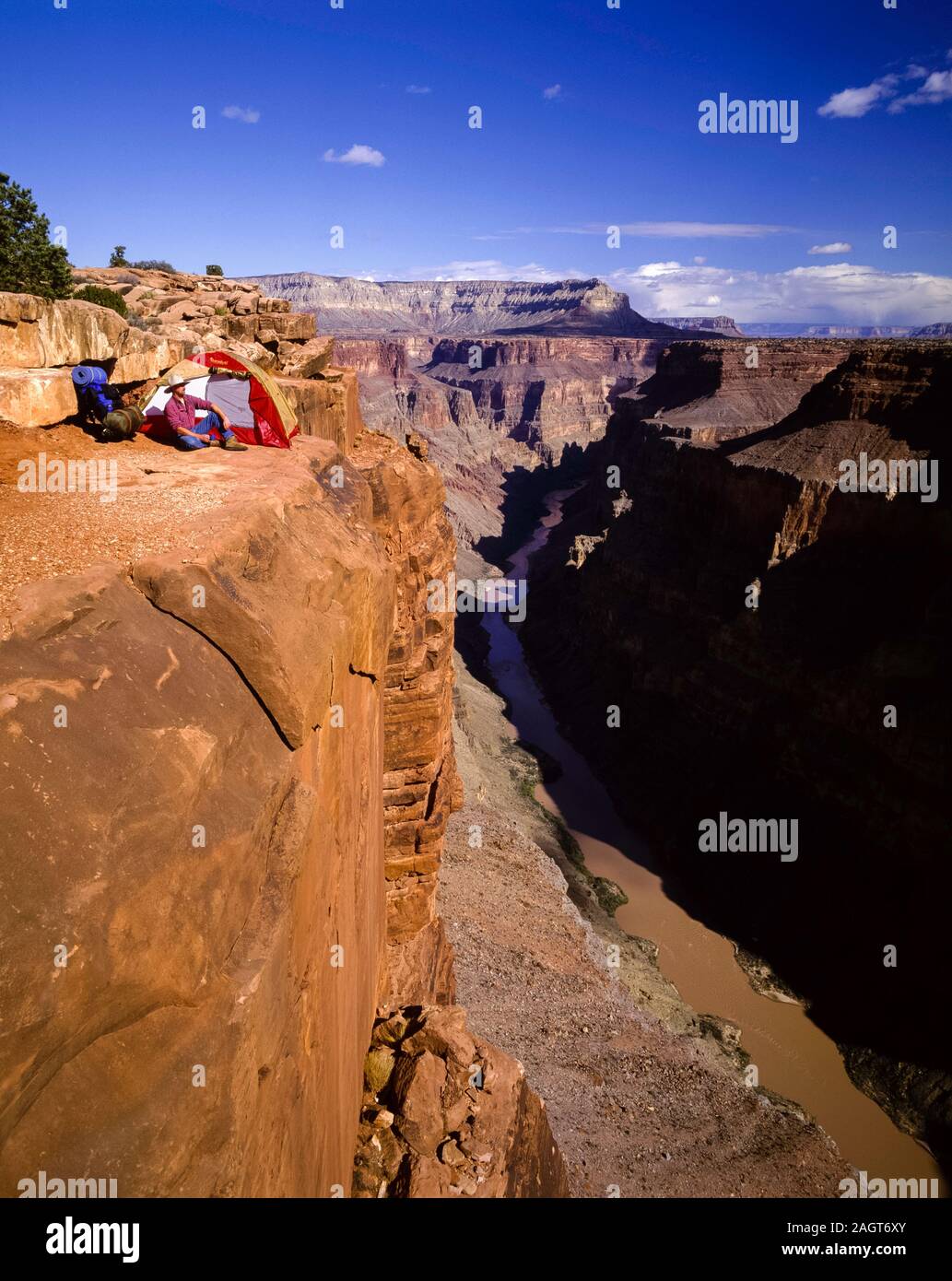 Camping at the edge above the Colorado River at Toroweap, Grand Canyon National Park, Arizona Stock Photo