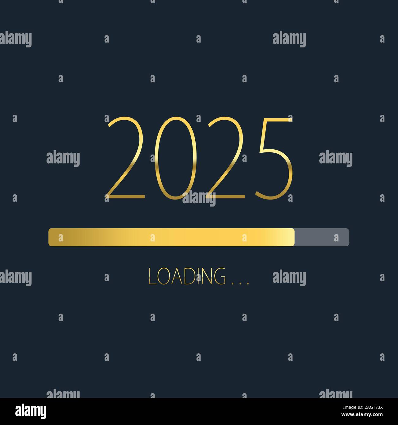 2025 happy new year golden loading progress bar isolated on dark