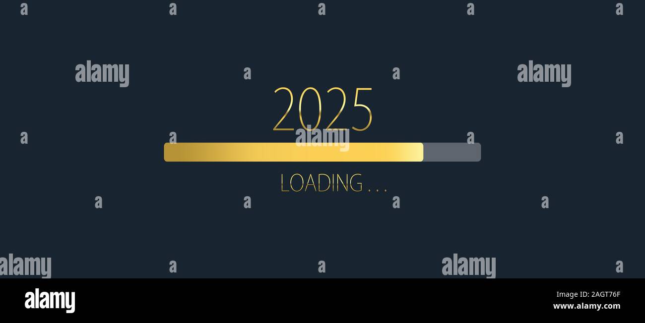 2025 happy new year golden loading progress bar isolated on dark