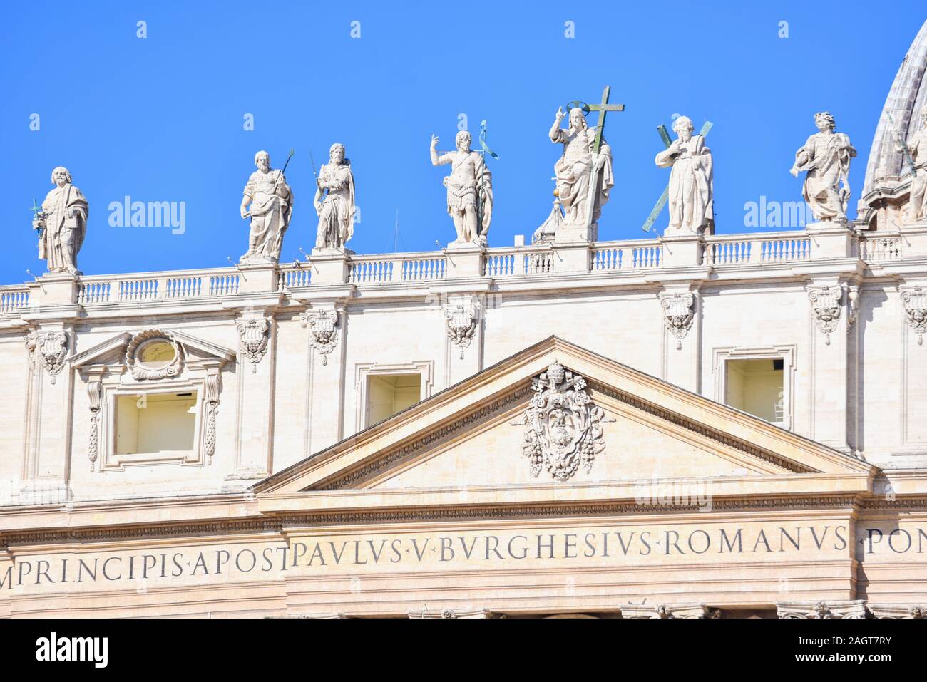 Saint Statues on Top of St. Peter's Basilica in Vatican City Stock
