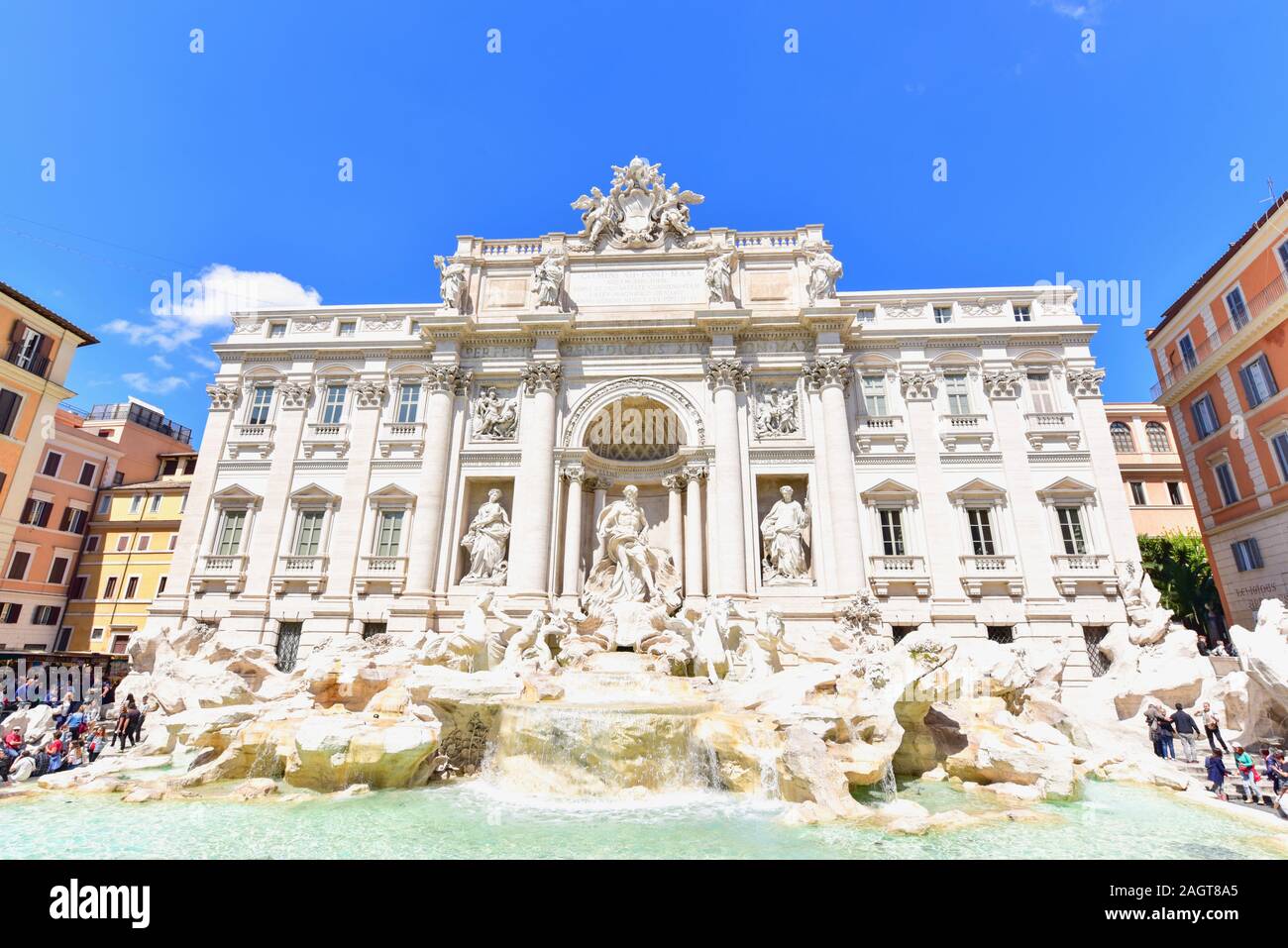 Famous Trevi Fountain or Fontana di Trevi During Summer Stock Photo