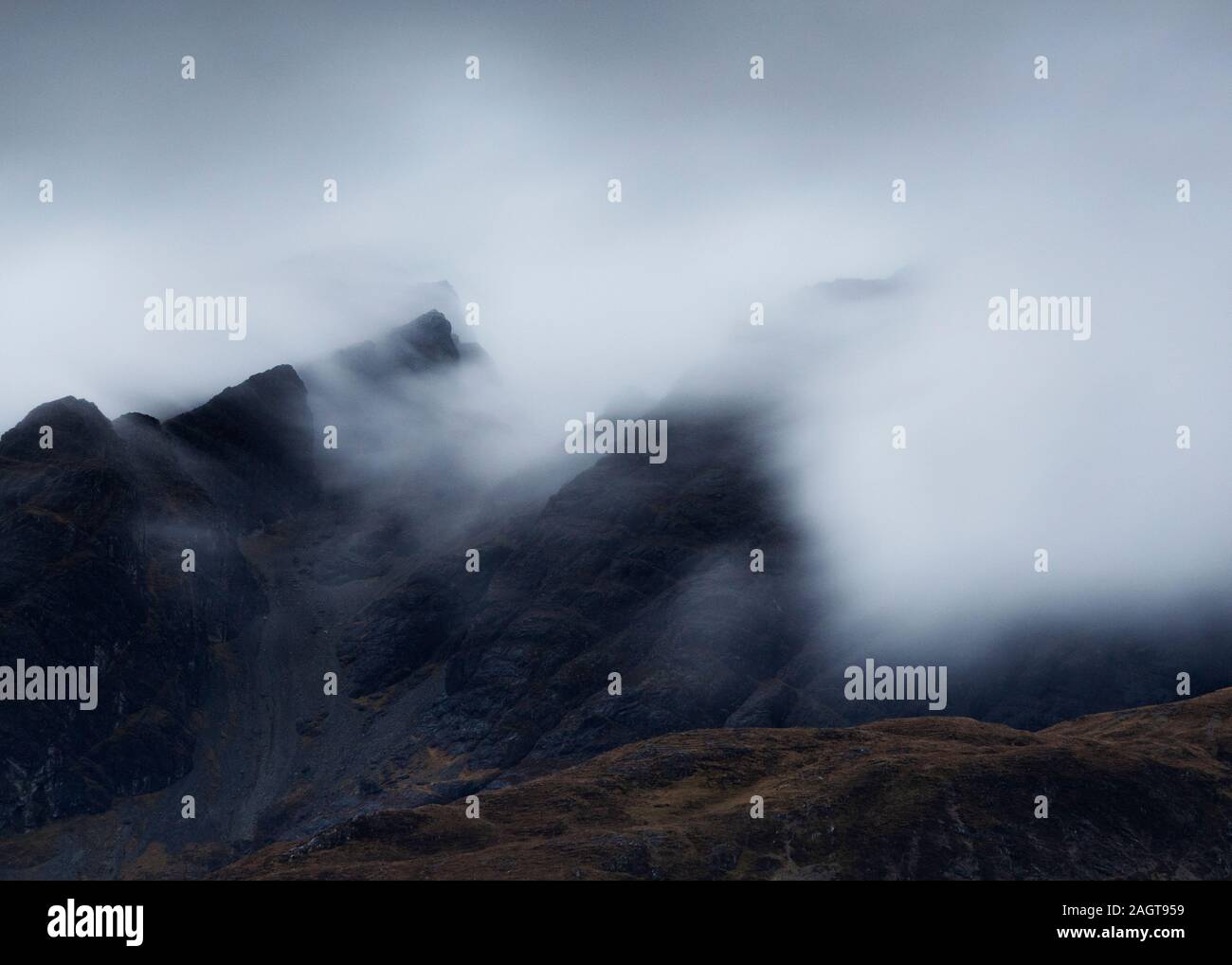 Photograph by © Jamie Callister. The Cuillin Mountains, Isle of Skye, North West Scotland, UK, 27th of November, 2019. Stock Photo