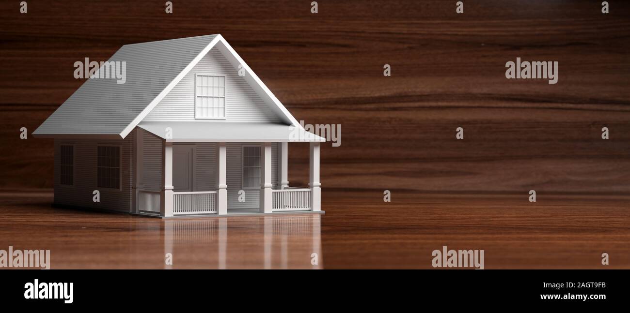 Family Home Typical American Country House Model Against Wood