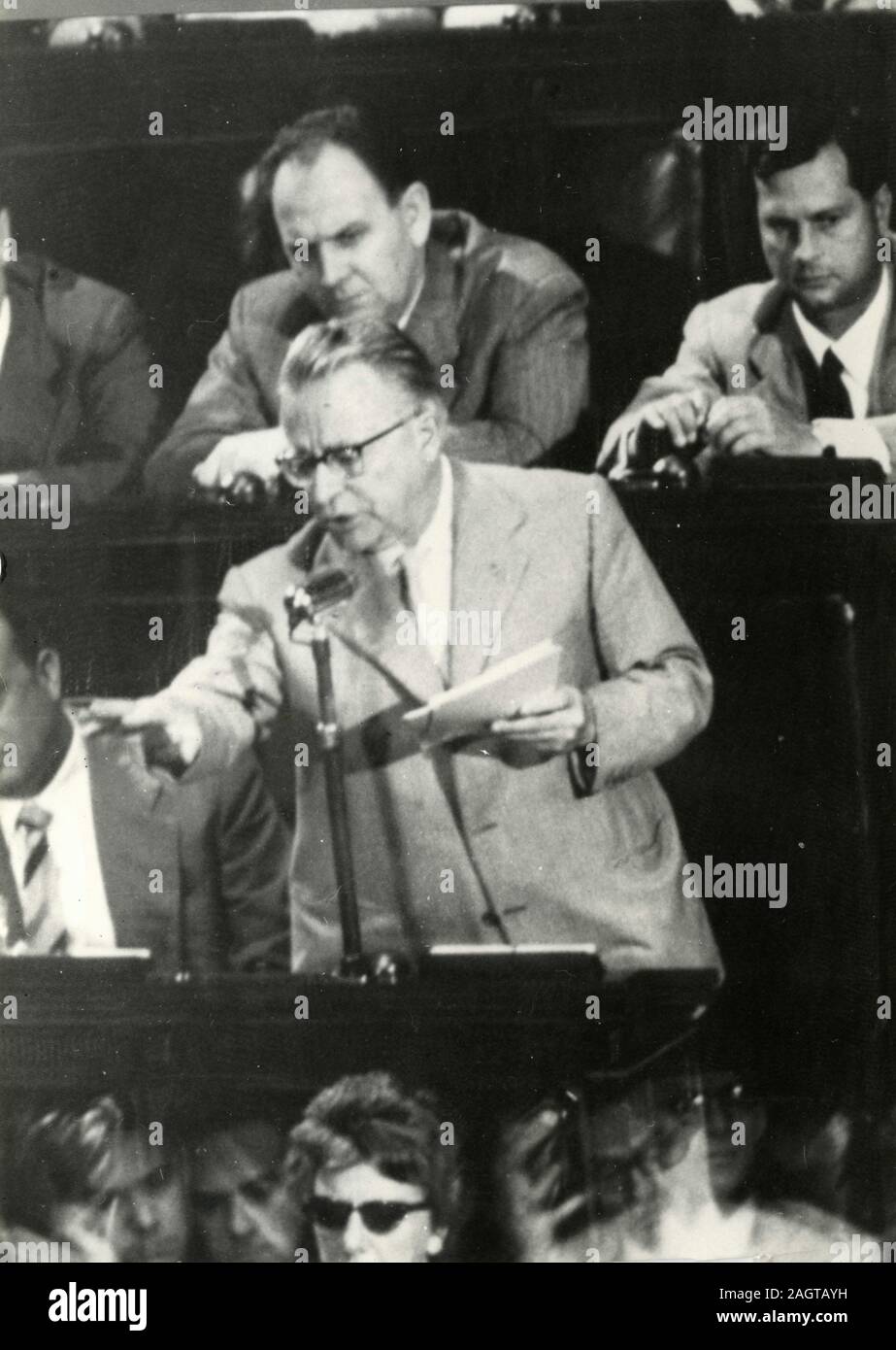 Italian politician Palmiro Togliatti speaking in Parliament, Rome, Italy 1960s Stock Photo
