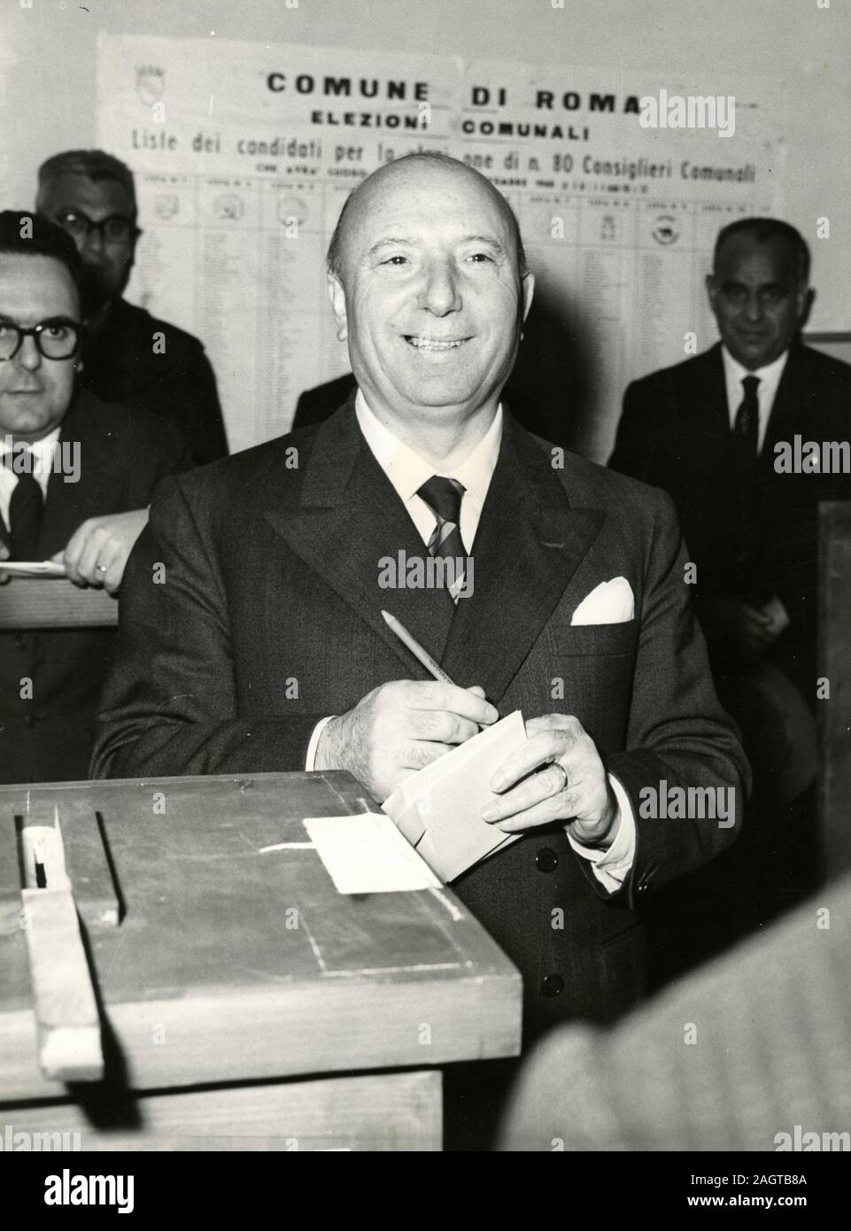 Italian politician Mario Scelba at the polls, Italy 1960s Stock Photo