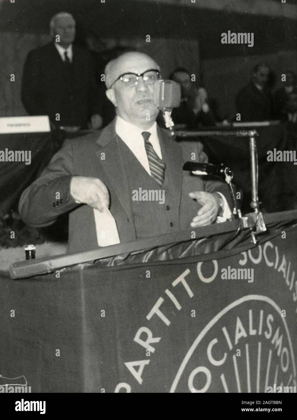 Italian politician Amintore Fanfani at a conference, Rome, Italy 1960s Stock Photo