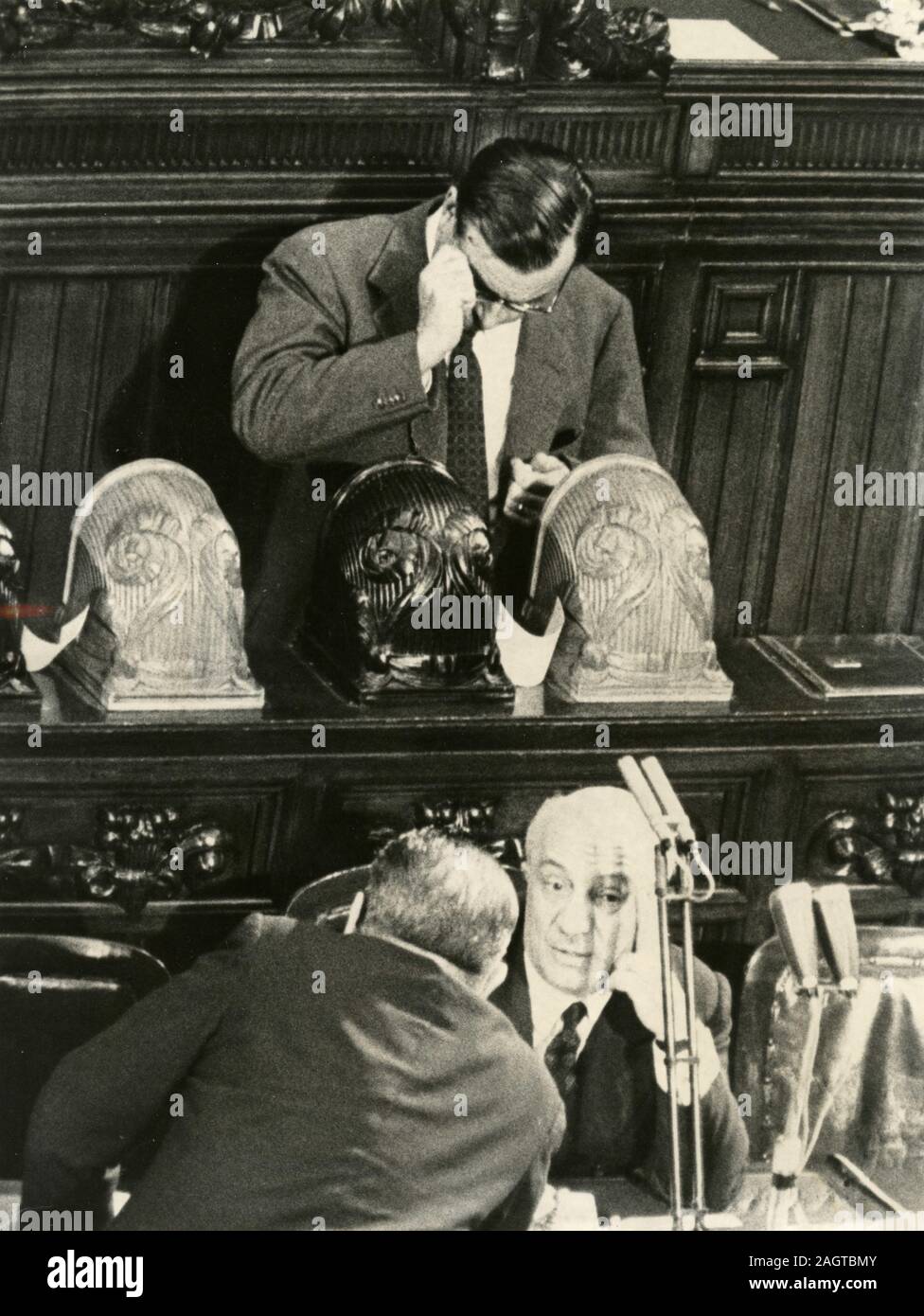 Italian politician PM Amintore Fanfani in the Parliament, Rome, Italy 1961 Stock Photo