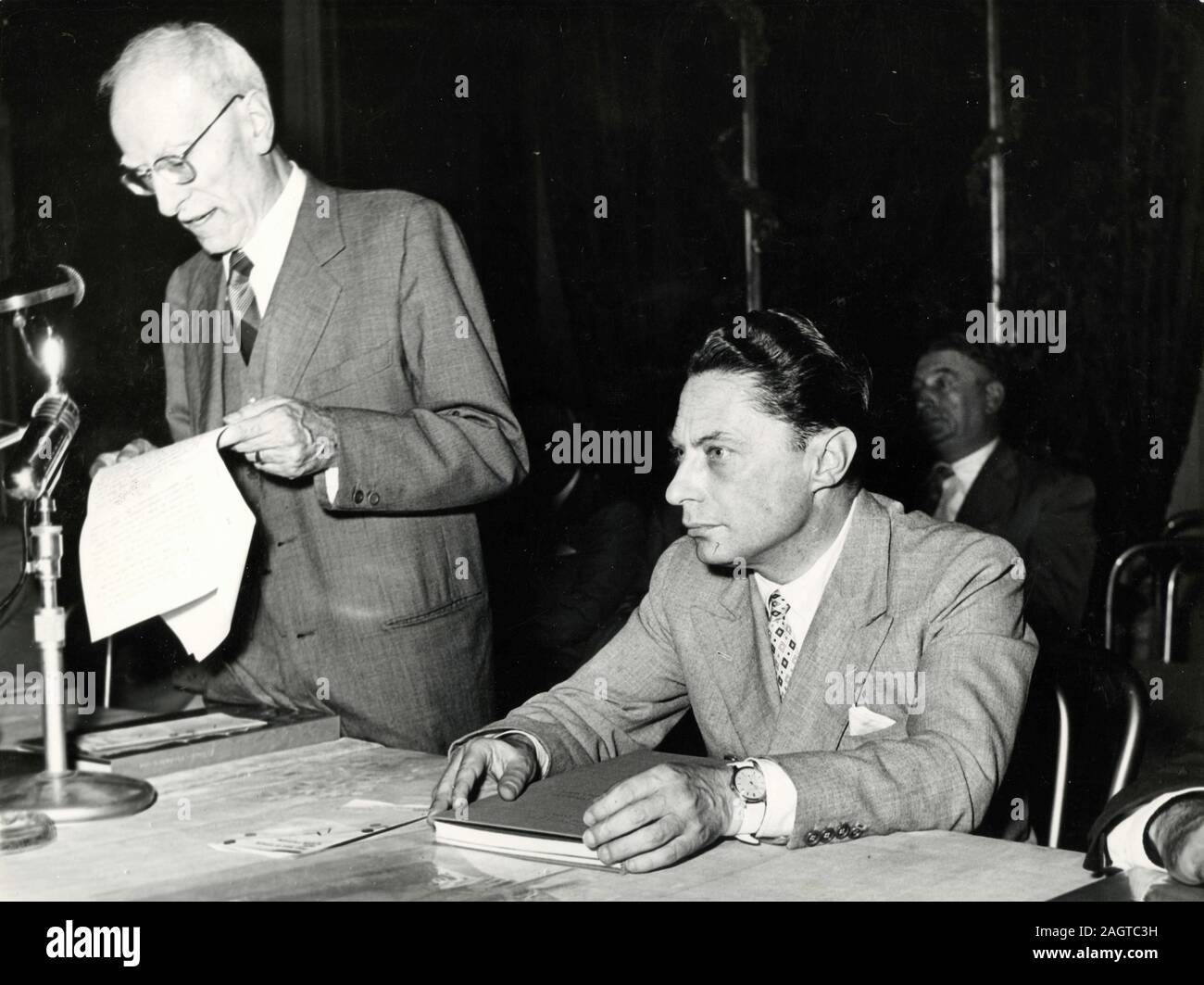 Italian prof. Ferrerio and politician minister Guido Cortese, Rome, Italy 1950s Stock Photo