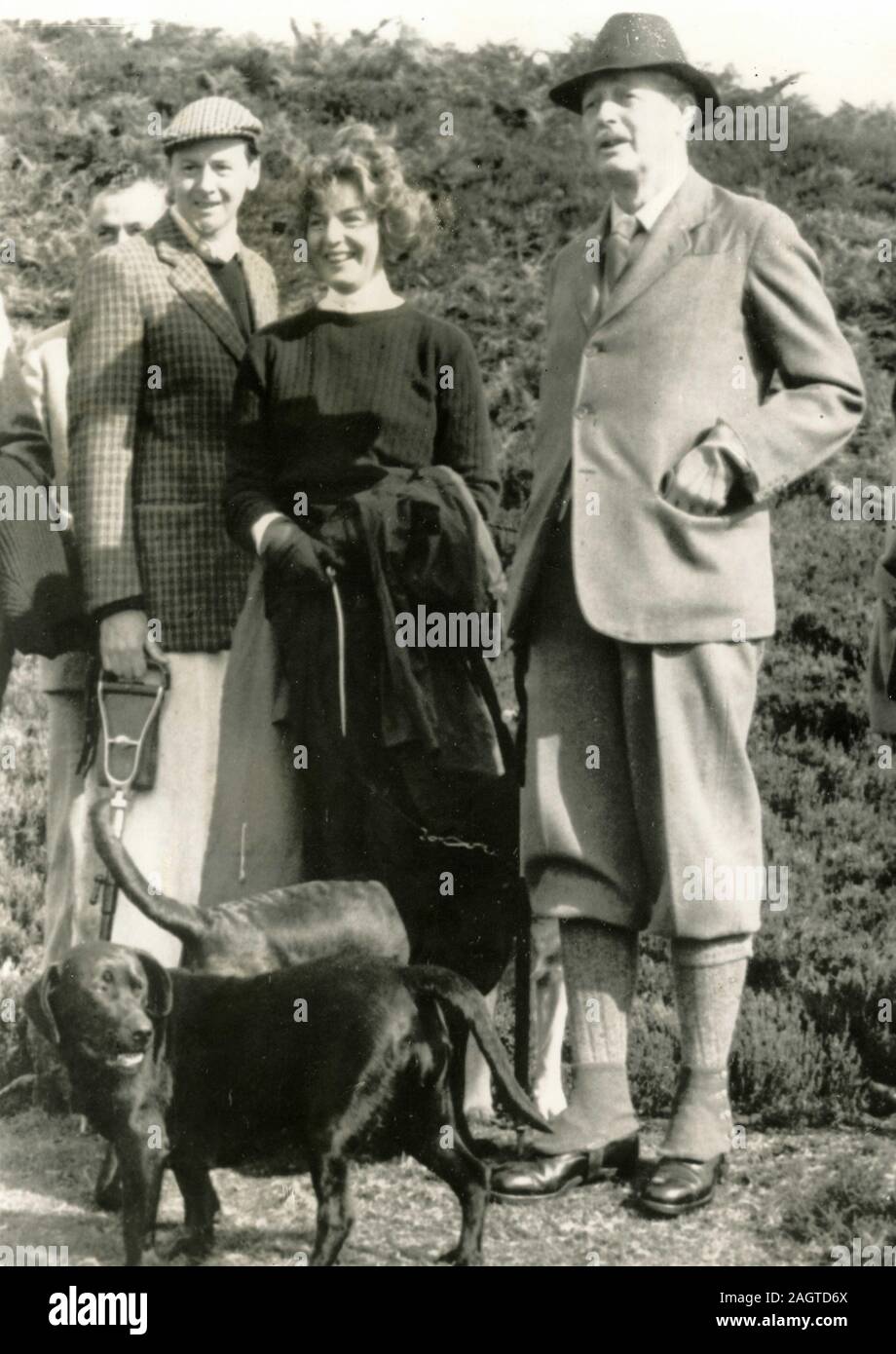 British Prime Minister Harold Macmillan and the Duke and Duchess of Devonshire during his shooting holiday, Bolton Abbey, UK 1960 Stock Photo