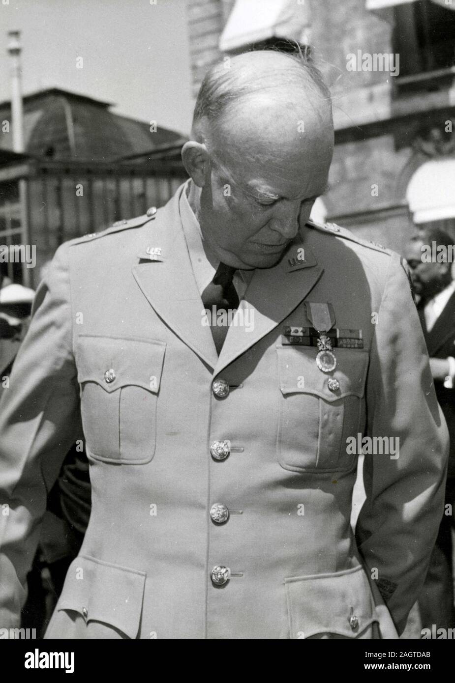 US President Dwight Eisenhower awarded a military medal from the French Government, Paris, France 1952 Stock Photo