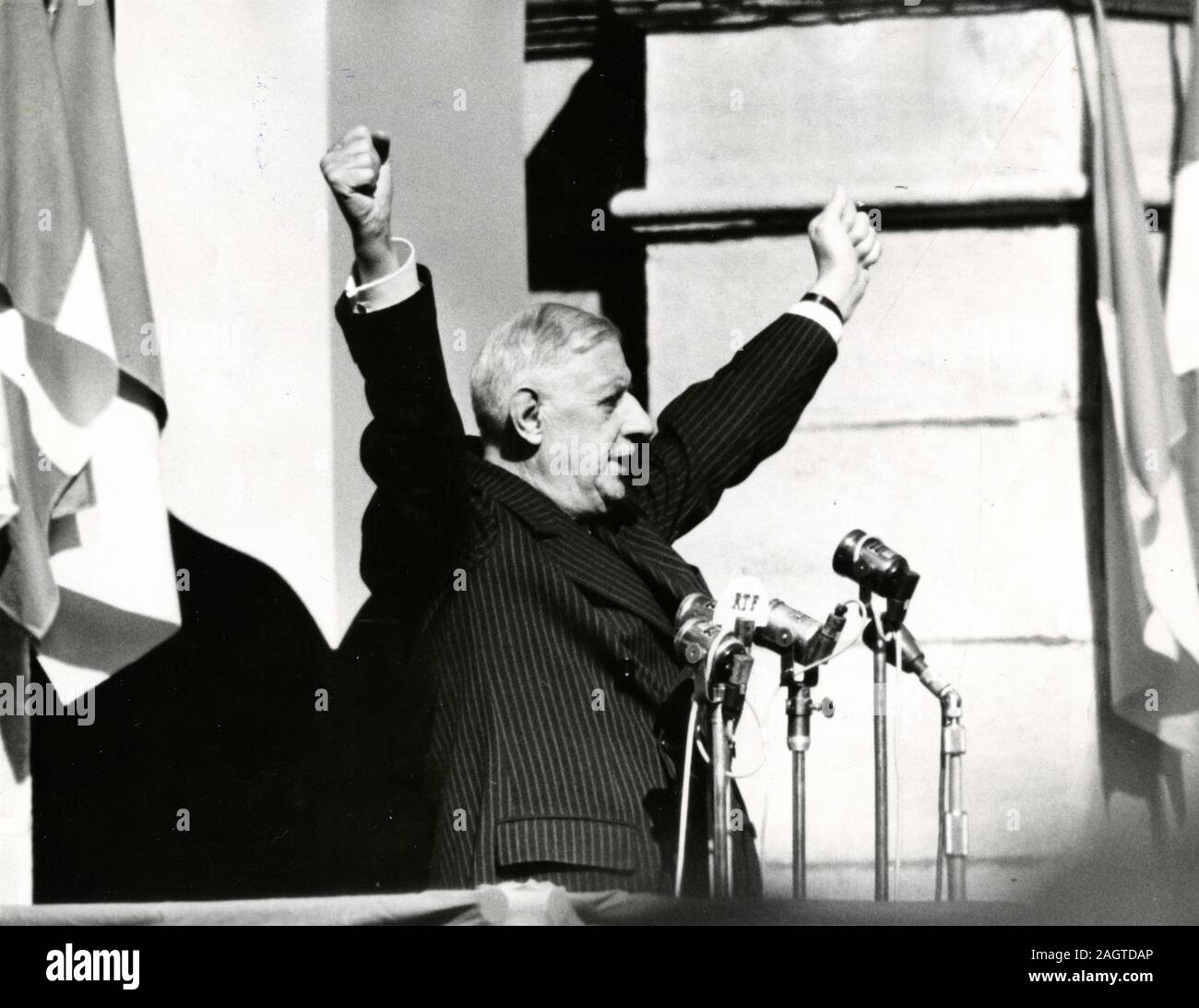 French President Charles De Gaulle at a political rally, Paris