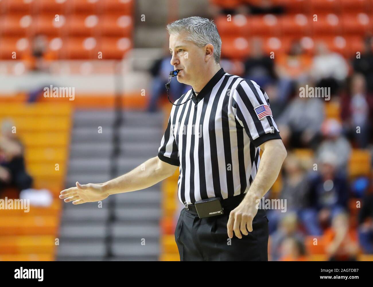 Stillwater, OK, USA. 20th Dec, 2019. A Big 12 official during a basketball game between the Oral Roberts Golden Eagles and Oklahoma State Cowgirls at Gallagher-Iba Arena in Stillwater, OK. Gray Siegel/CSM/Alamy Live News Stock Photo