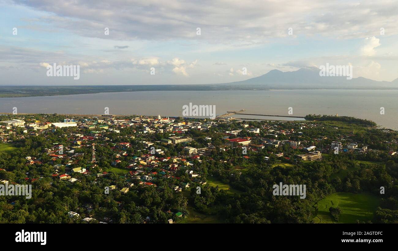 Sorsogon City, Luzon, Philippines. Asian town by the sea, top view. Tropical landscape with a town by the sea. Stock Photo