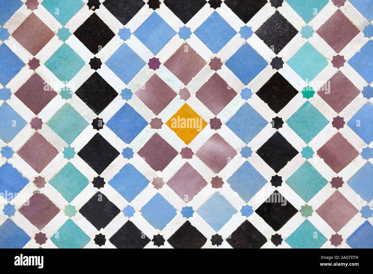 Morocco, Fes, mosaic detail at the  Medersa El Attarine. Stock Photo