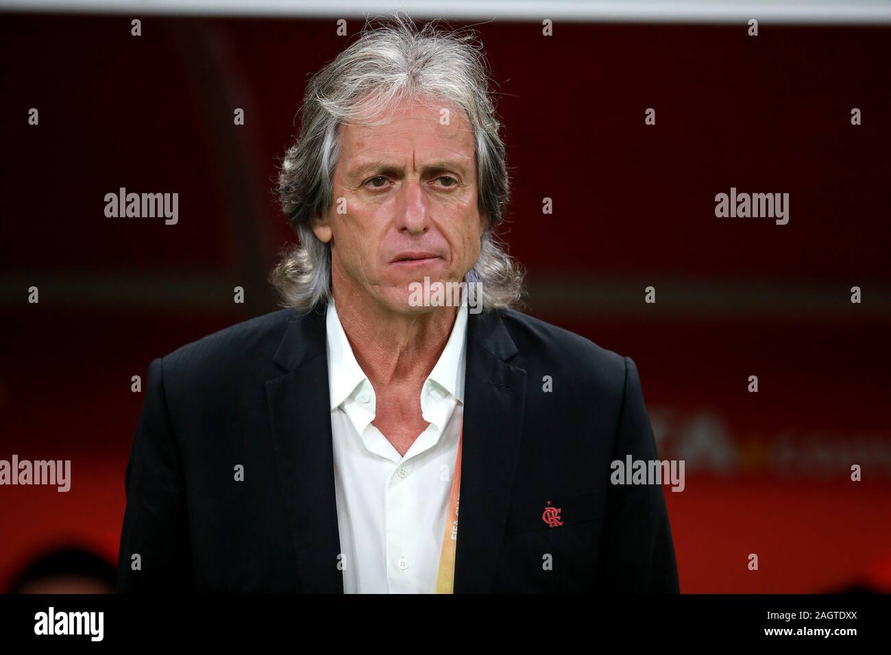 Flamengo manager Jorge Jesus during the FIFA Club World Cup final at the Khalifa International Stadium, Doha. Stock Photo