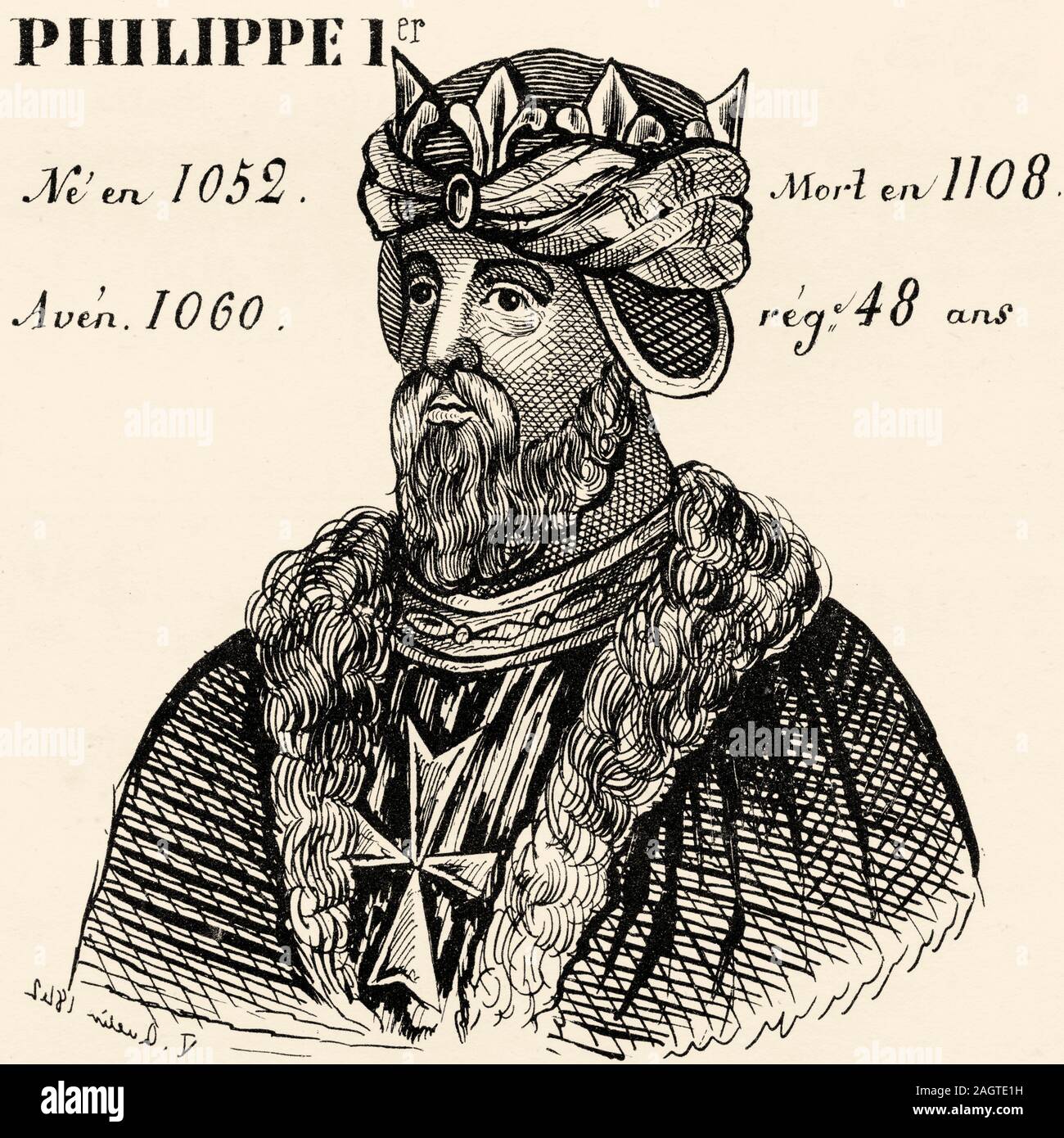 Portrait of Philippe I the Amorous (1052 - 1108). King of France from 1060 to 1108. House of Capet, Direct Capetians or House of France.  History of F Stock Photo