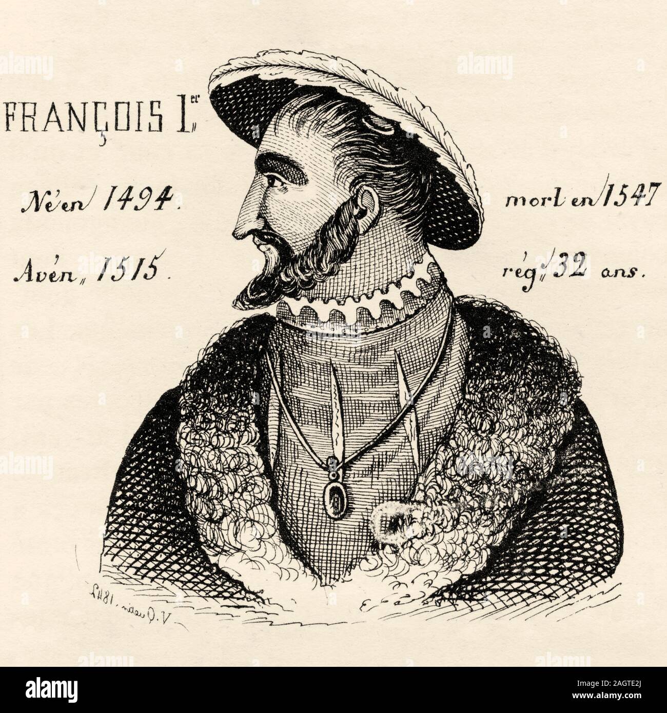 Portrait of François the Father and Restorer of Letters (1494 - 1547). King of France from 1515 to 1547. Valois–Angoulême Branch. History of France, f Stock Photo