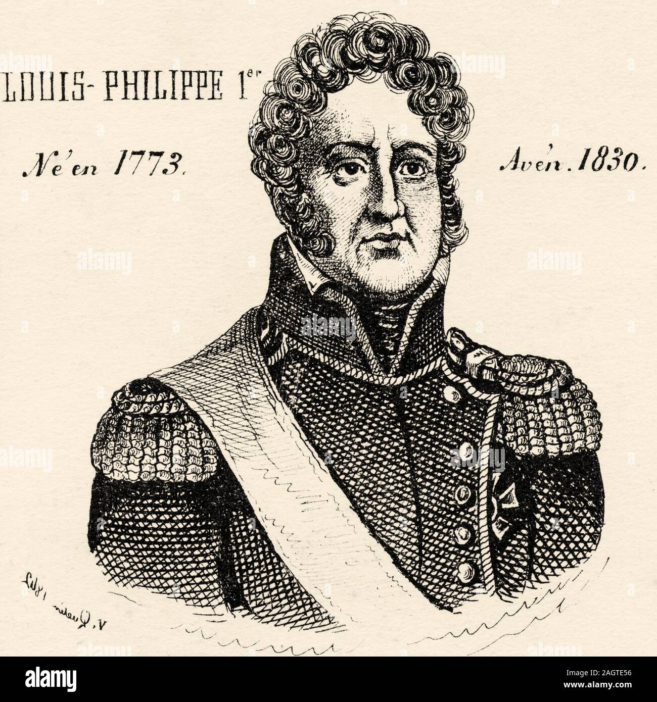 Portrait of Louis Phillippe the Citizen King (1773 - 1830). House of Orléans, July Monarchy. History of France, from the book Atlas de la France 1842 Stock Photo