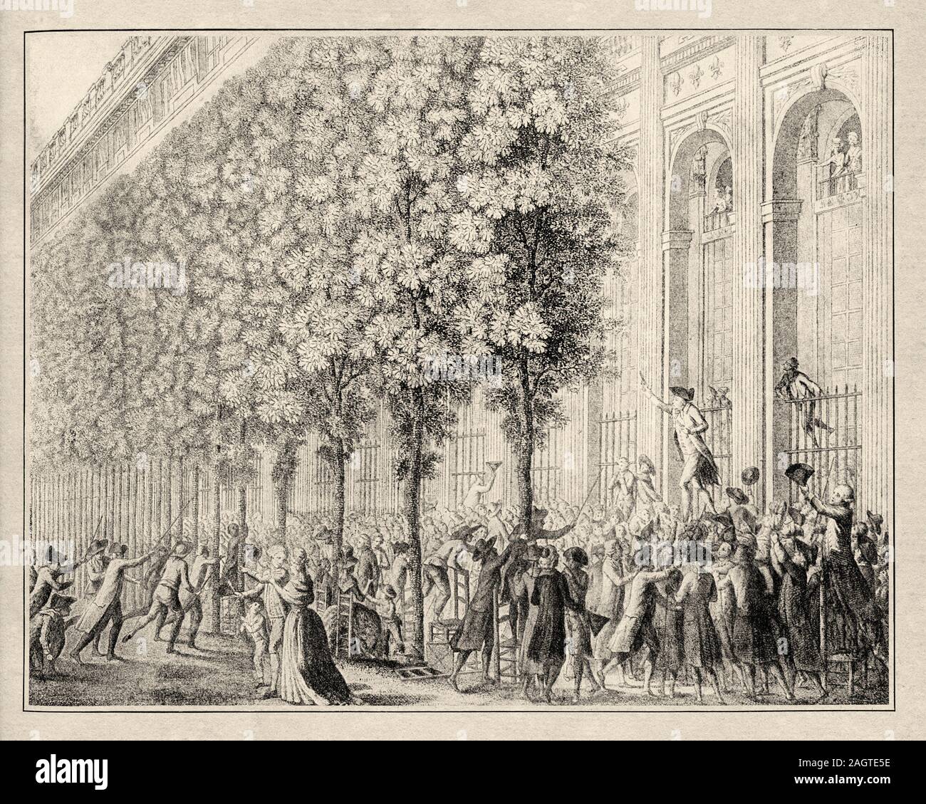 Camille Desmoulins (1760-1794) at the Palais Royal. Paris, France. French Revolution 18th century. History of France, old engraved illustration image Stock Photo