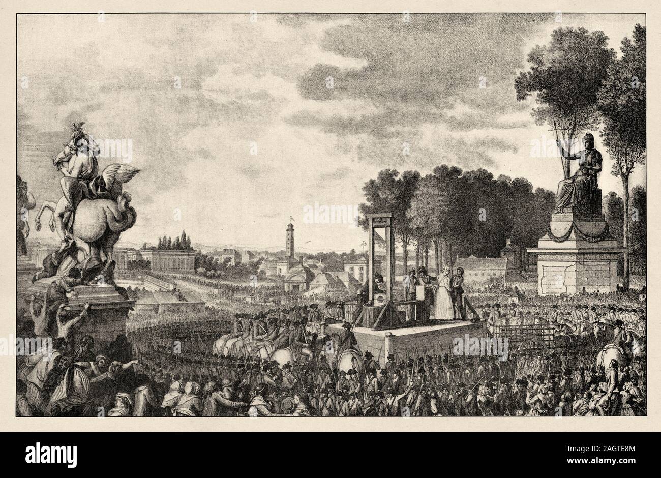 Execution in the guillotine of Marie-Antoinette D'Autriche octobre 16, 1793. French Revolution 18th century. History of France, old engraved illustrat Stock Photo