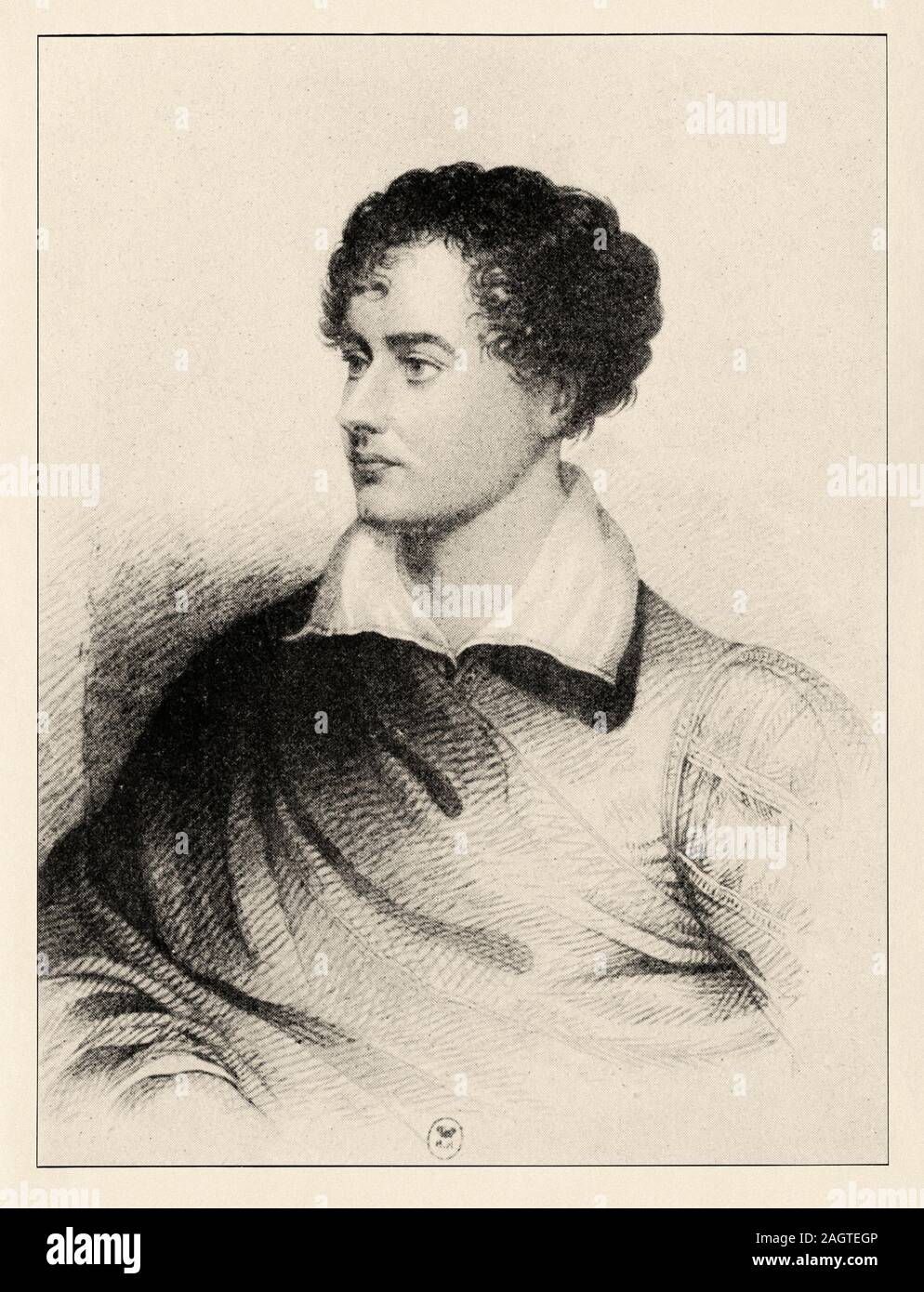 Portrait of George Gordon Byron, 6th Baron of Byron (London; January 22, 1788-Mesolongi, Greece; April 19, 1824), known as Lord Byron, was a poet of t Stock Photo