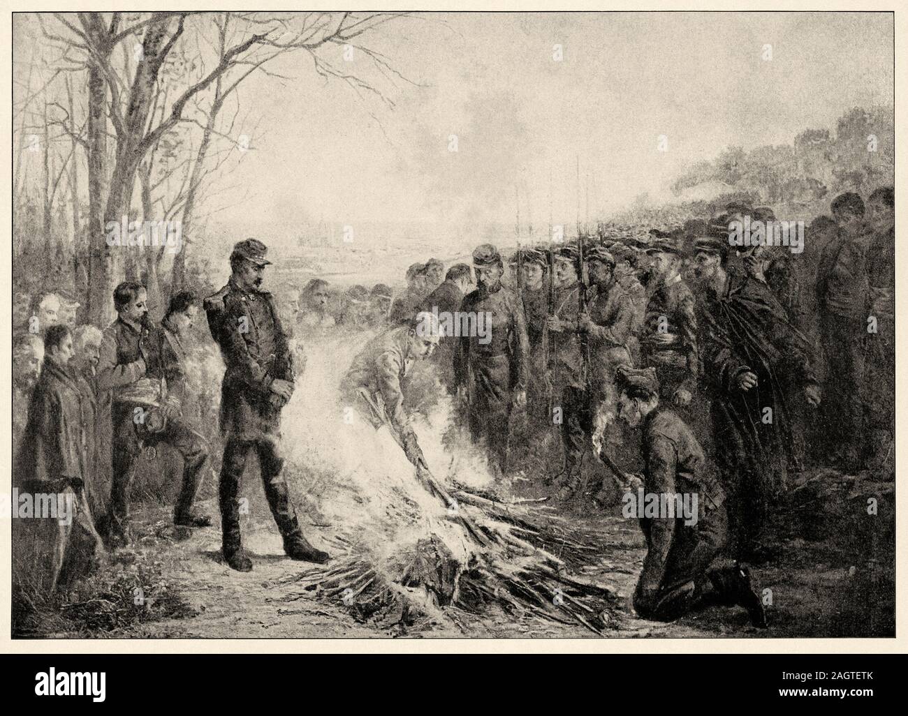 The Province during the War of 1870-71, Metz. General Lapasset burning his flags 1870. History of France, old engraved illustration image from the boo Stock Photo