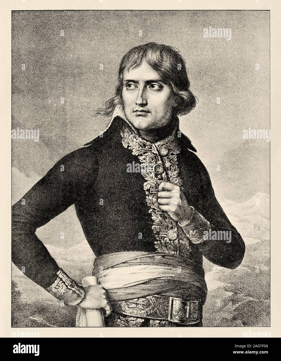Portrait of Napoleon Bonaparte (1769 1821), As First Consul. History of France, old engraved