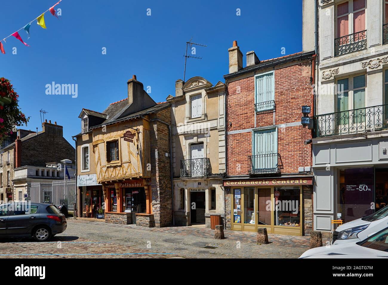 Image of Redon, Brittany, France.  Redon is a popular tourist destination in Southern Brittany with medeval buildings, shopping, train station, restau Stock Photo