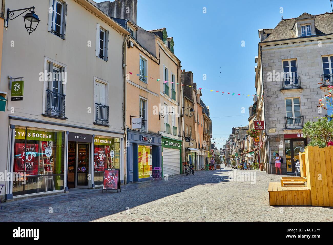 Image of Redon, Brittany, France.  Redon is a popular tourist destination in Southern Brittany with medeval buildings, shopping, train station, restau Stock Photo