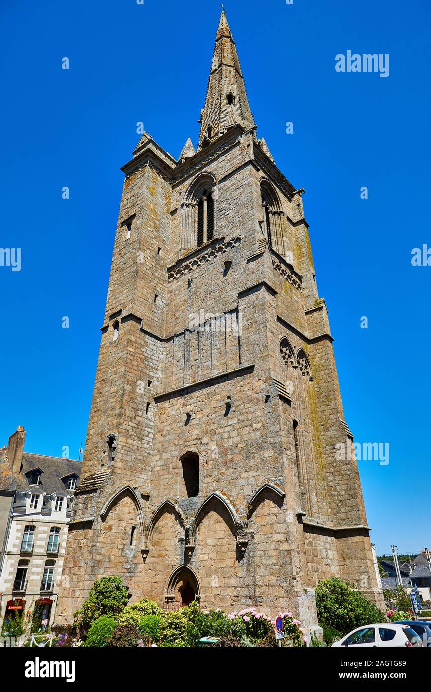 Image of Redon clock tower, Mairie de Redon.  Redon is a popular tourist destination if the South of Brittany, France. With shopping, restaurants, tra Stock Photo