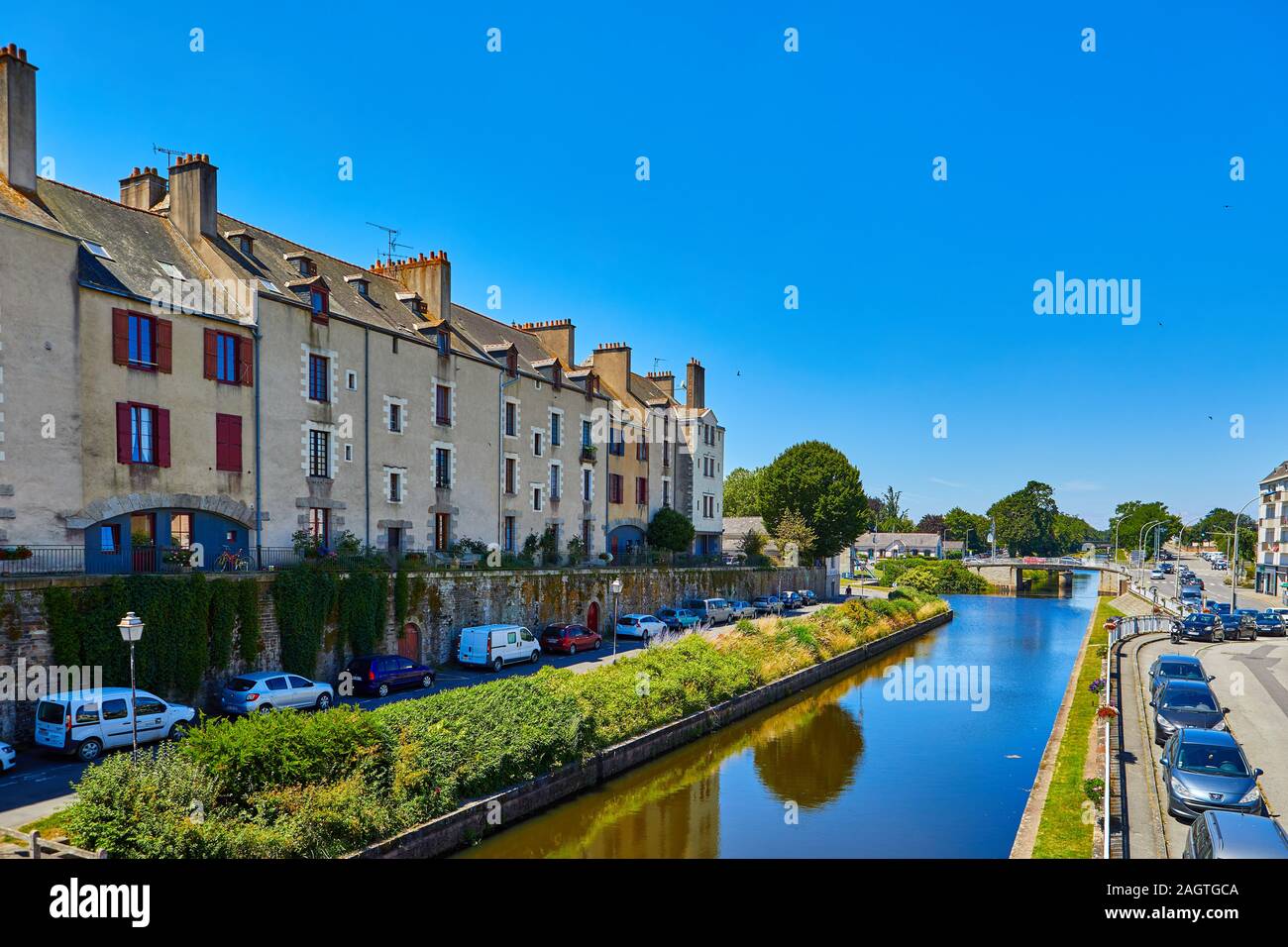 Image of Redon, Brittany, France.  Redon is a popular tourist destination with the junction between the Villain River and the Nantes - Rennes canal. Stock Photo