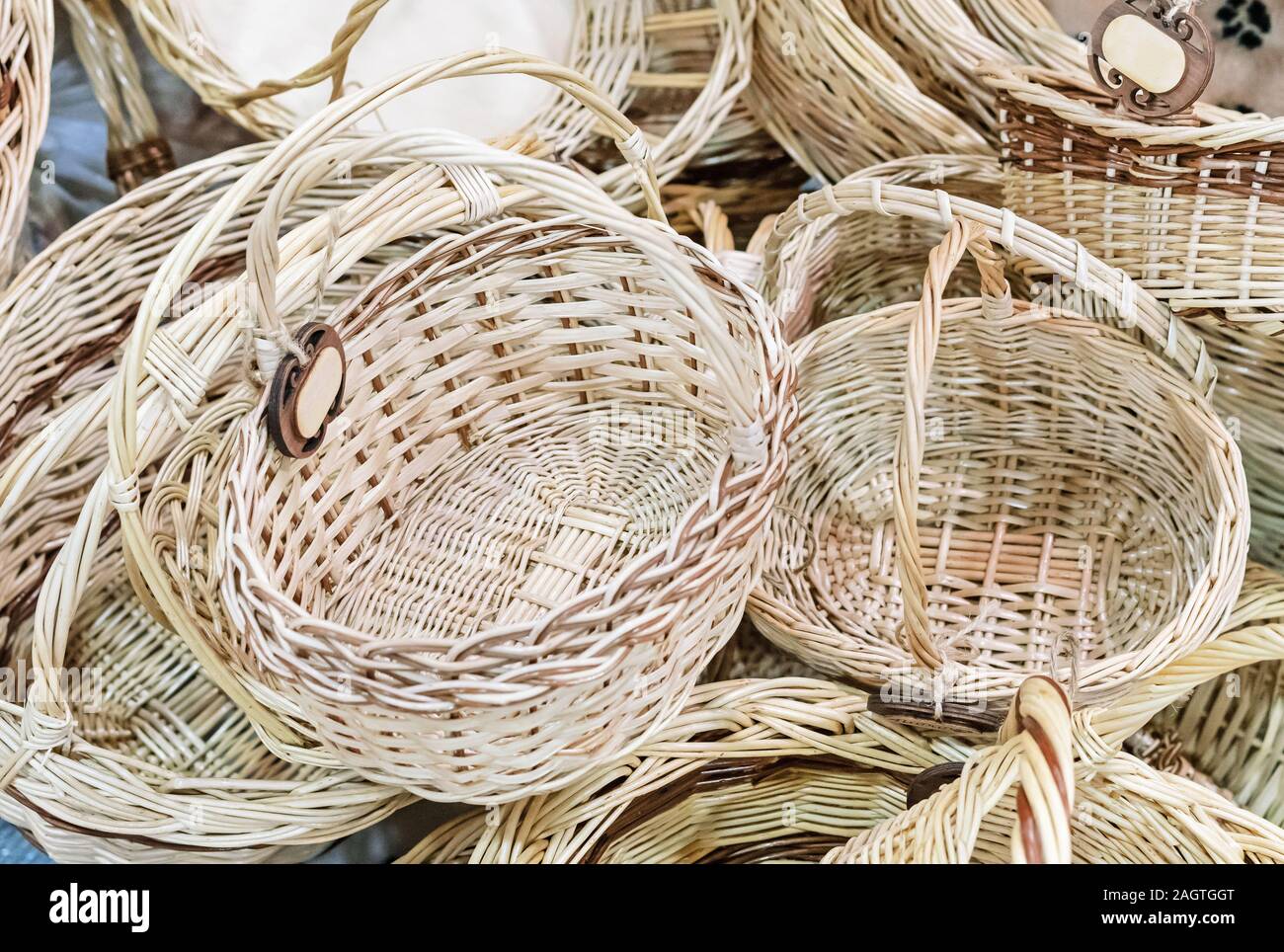 Wicker baskets of different shapes and sizes Stock Photo Alamy