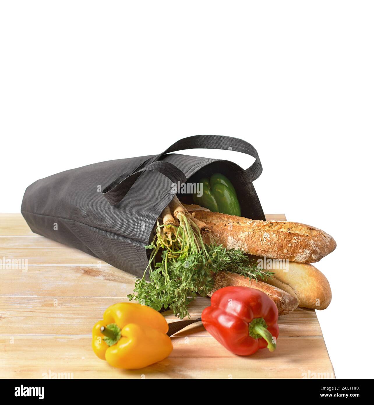 zero waste food shopping. eco natural bags with fruits and vegetables