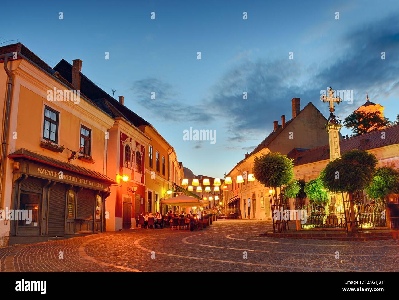 Main square at nignt. Szentendre, Hungary Stock Photo
