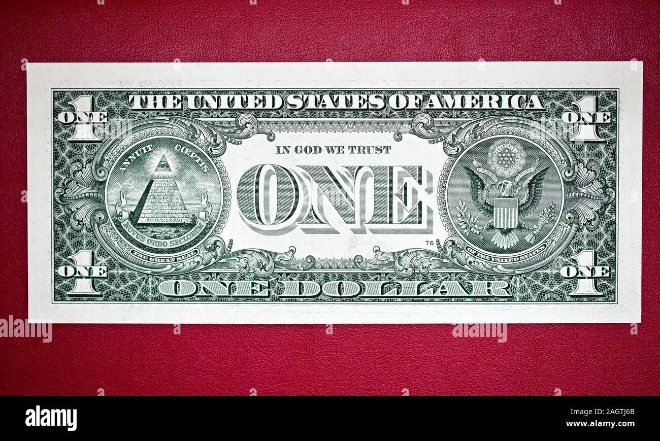 United States one-dollar bill features the Great Seal of the United States Stock Photo