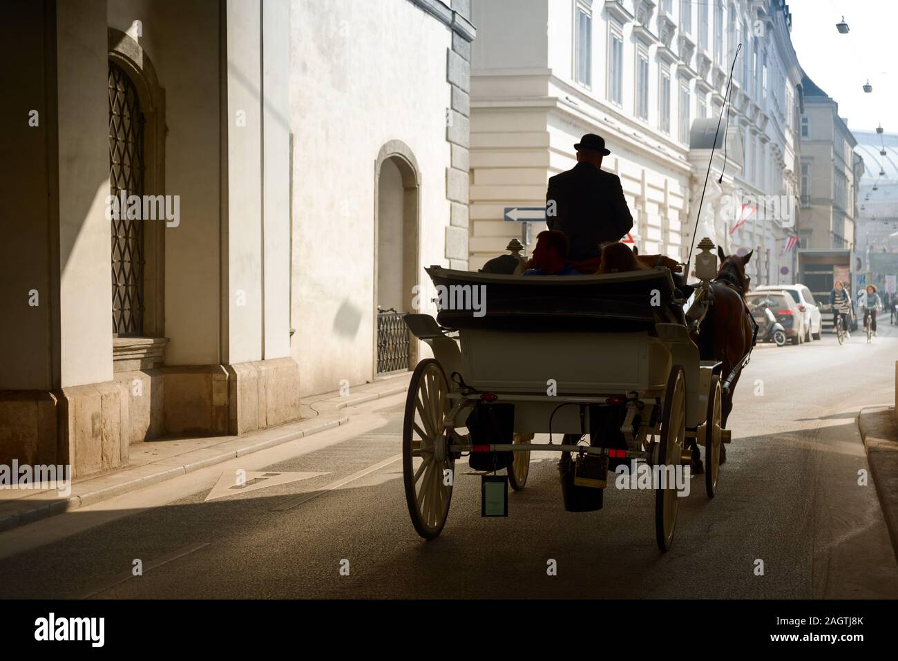 Horse carriage on old city street. Vienna, Austria Stock Photo