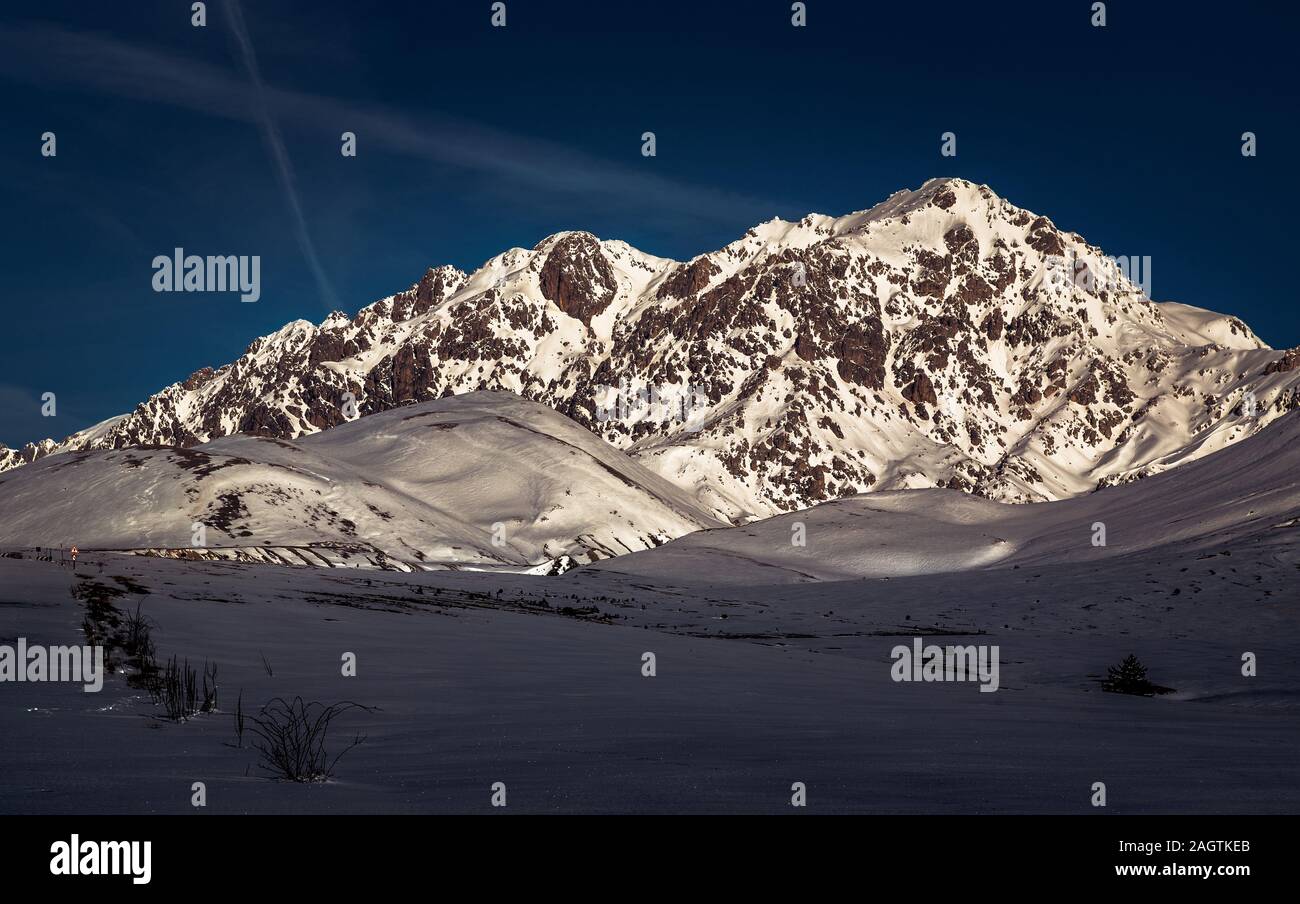 winter landscape of snowy Monte Prena, Gran Sasso range Stock Photo