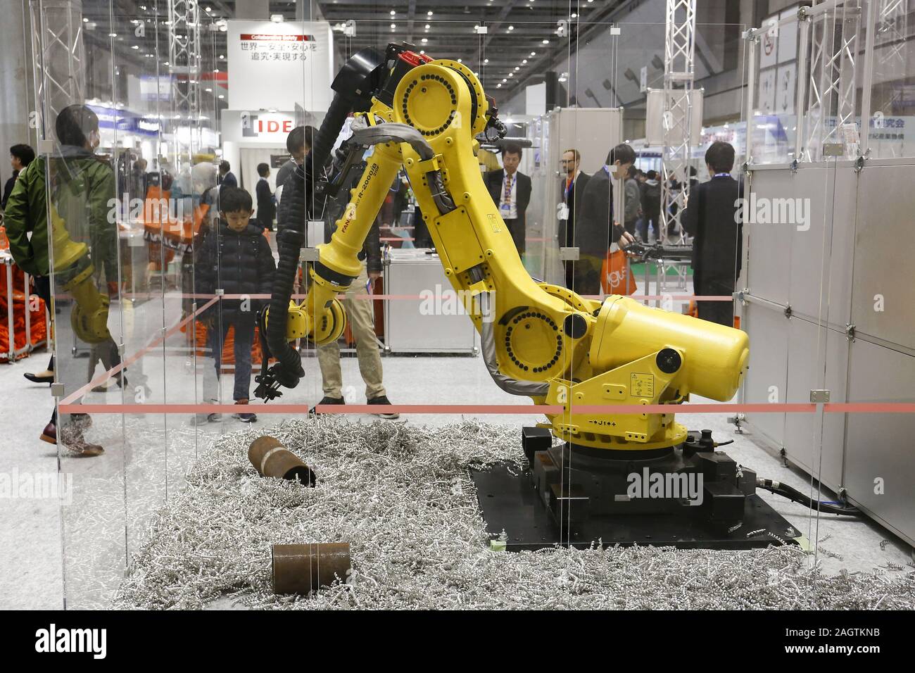 Tokyo, Japan. 21st Dec, 2019. An industrial robot on display during the ...