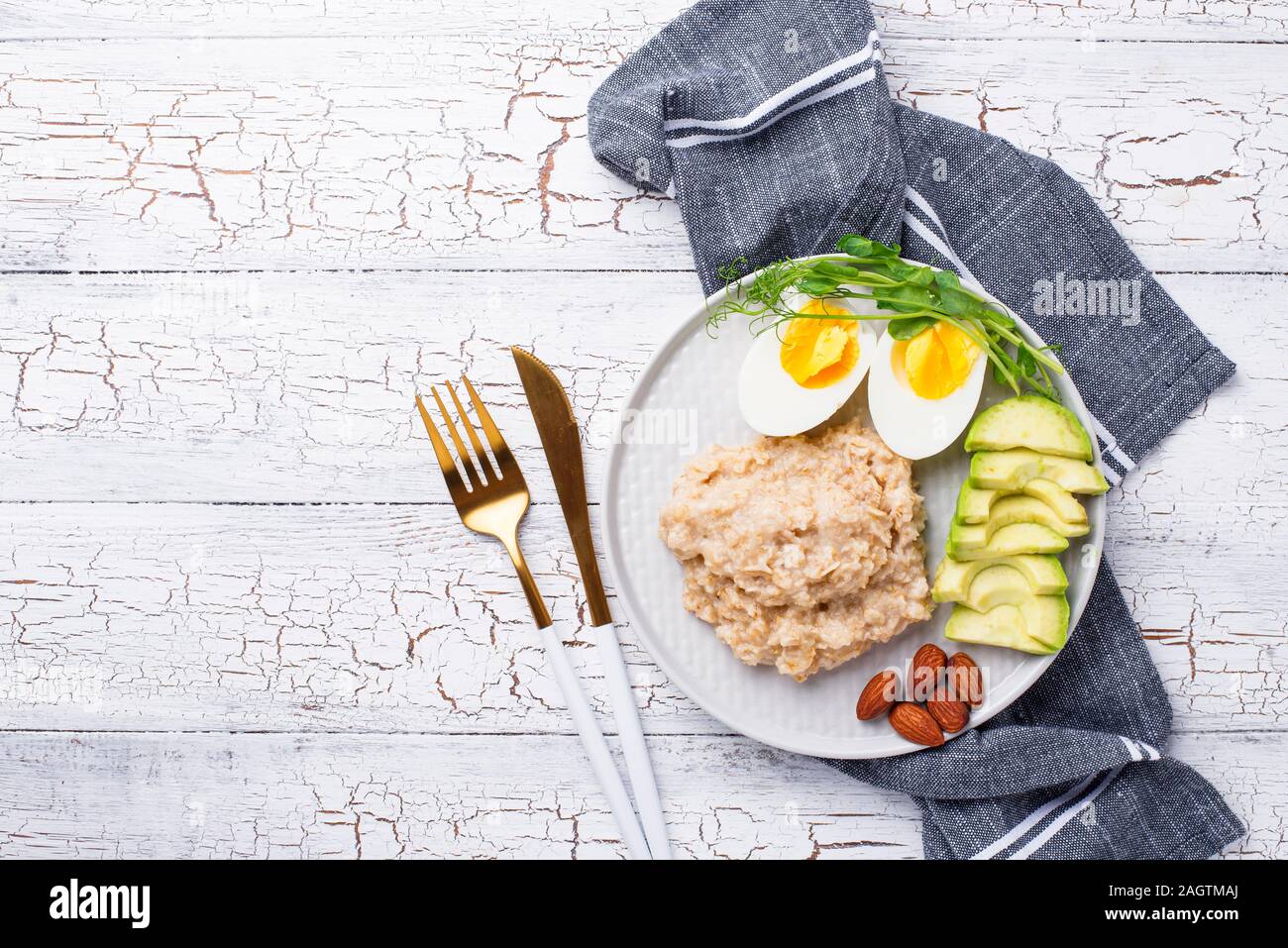 Healthy balanced breakfast in plate stock photo alamy