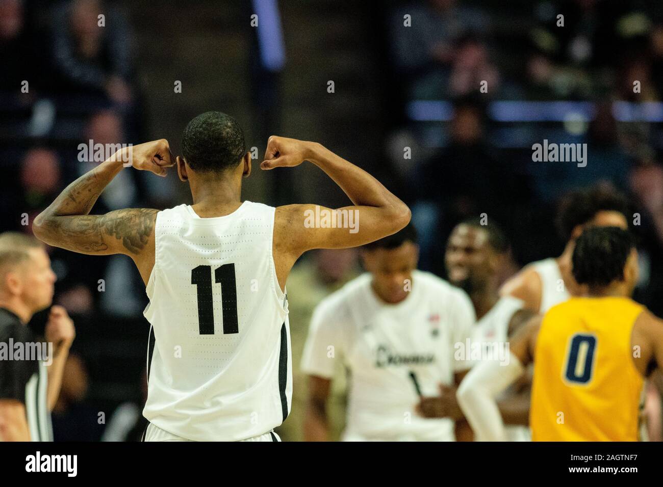 Winston-Salem, NC, USA. December 21, 2019: Wake Forest Demon Deacons guard Torry Johnson (11) celebrates after a shooting foul in the NCAA Basketball matchup at LJVM Coliseum in Winston-Salem, NC. (Scott Kinser/Cal Sport Media) Stock Photo