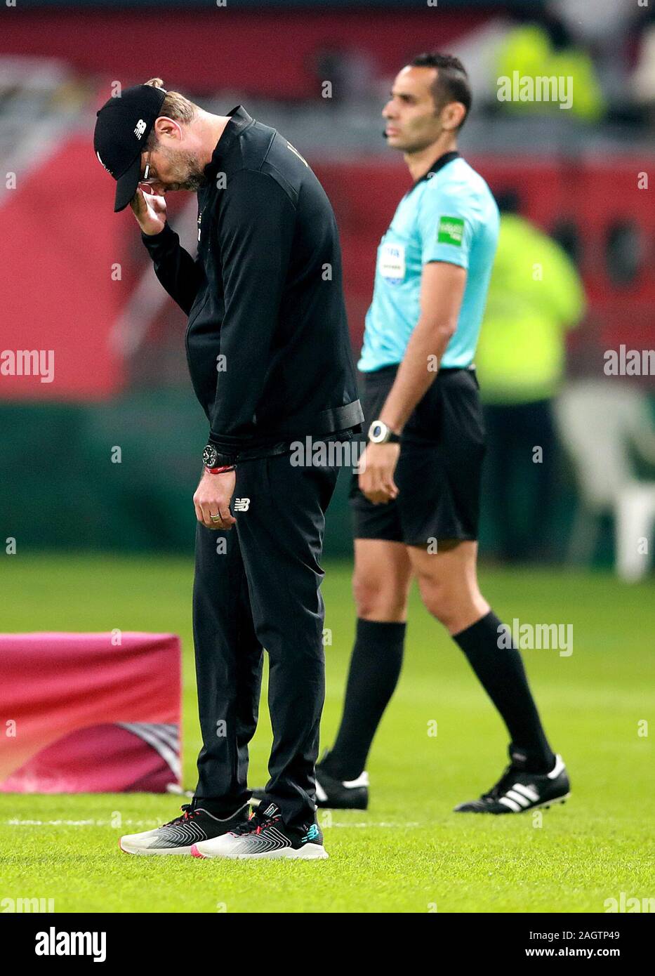 Liverpool manager Jurgen Klopp during the FIFA Club World Cup final at the Khalifa International Stadium, Doha. Stock Photo