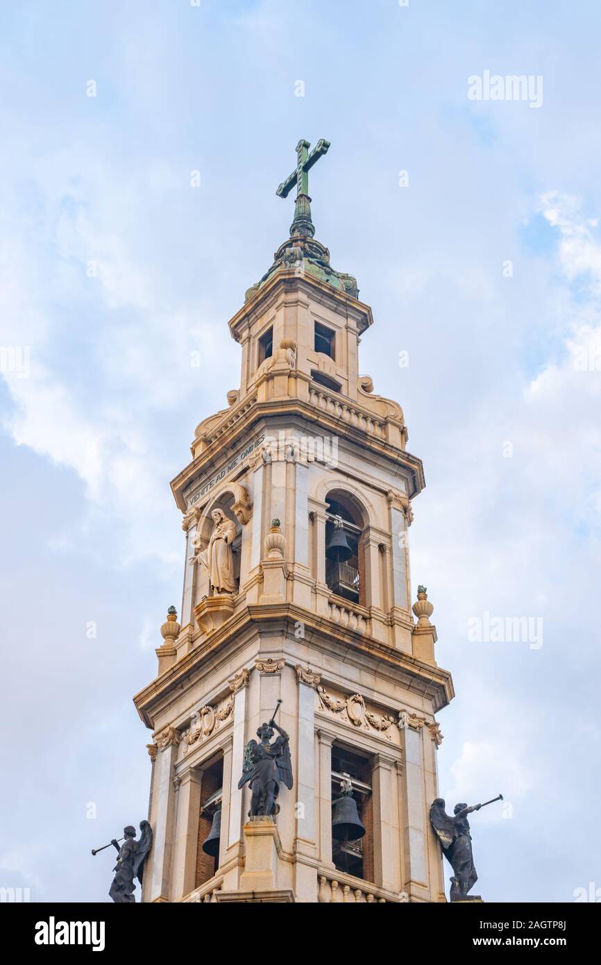 Bell tower of Shrine in Pompei city near Naples. Religios. Stock Photo