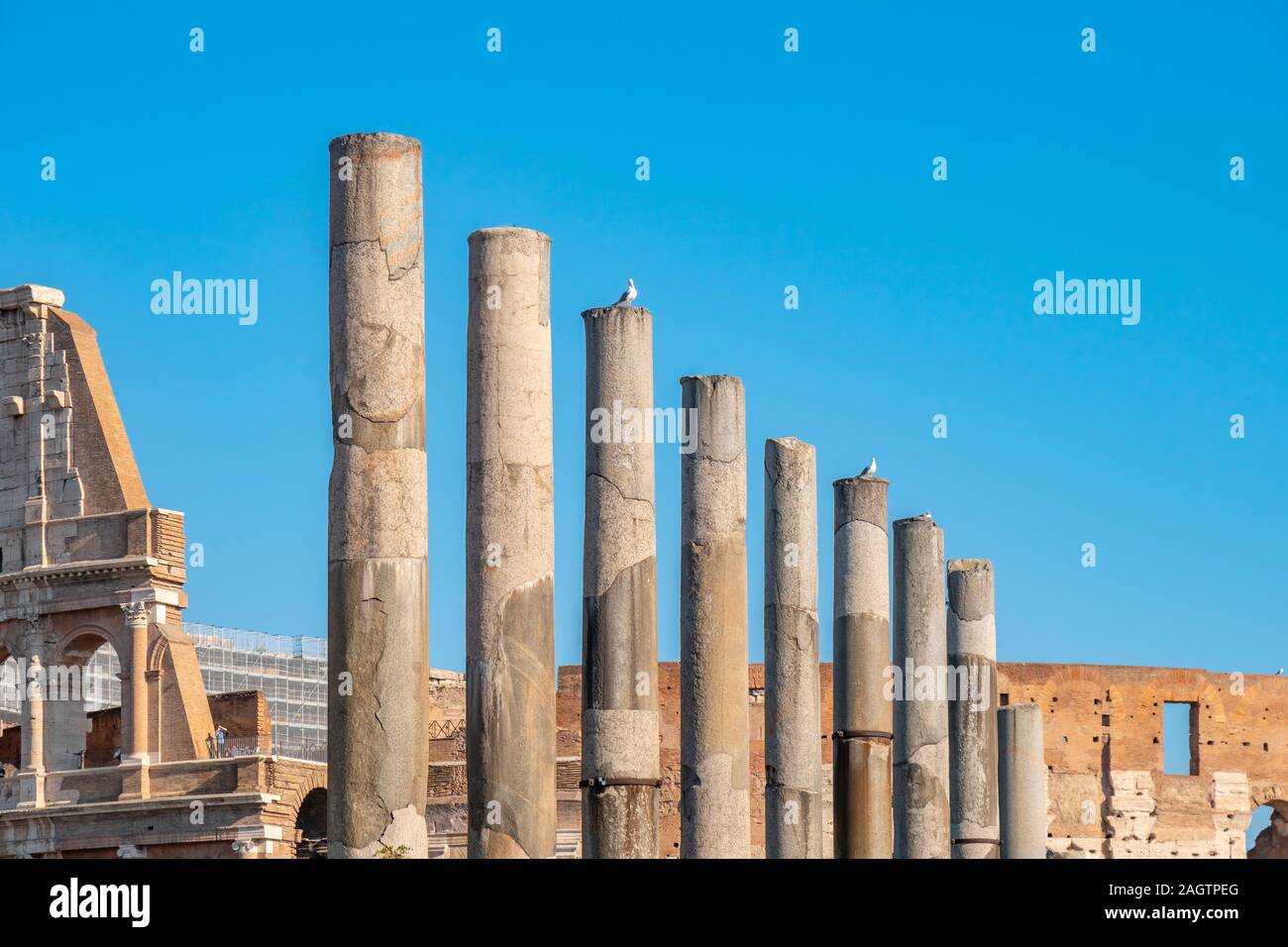 antique columns against the blue sky, the historical part of the city ...