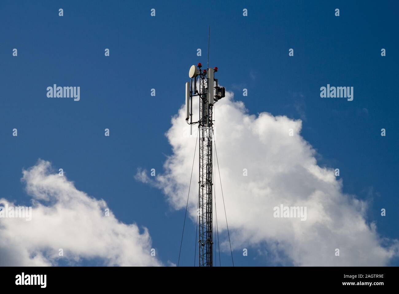 The top of a cell phone tower. Stock Photo