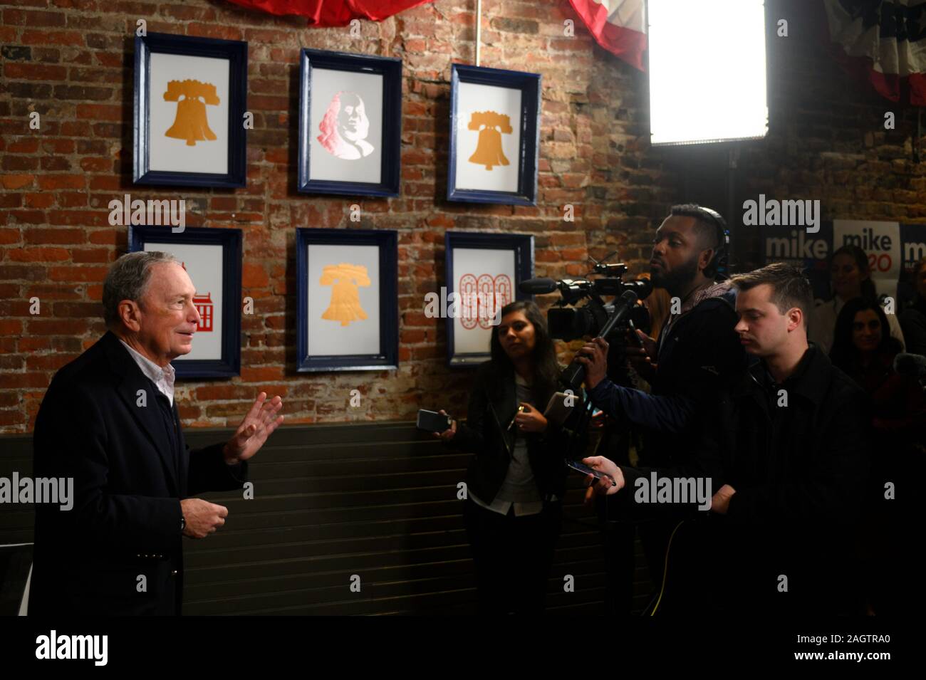 Pennsylvania, USA. 21st December 2019. US presidential hopeful Michael Bloomberg opens a local campaign field office in Philadelphia, PA, on December 21, 2019. The former mayor of New York City is the third Democratic candidate to establish a campaign office in the Keystone state. Stock Photo