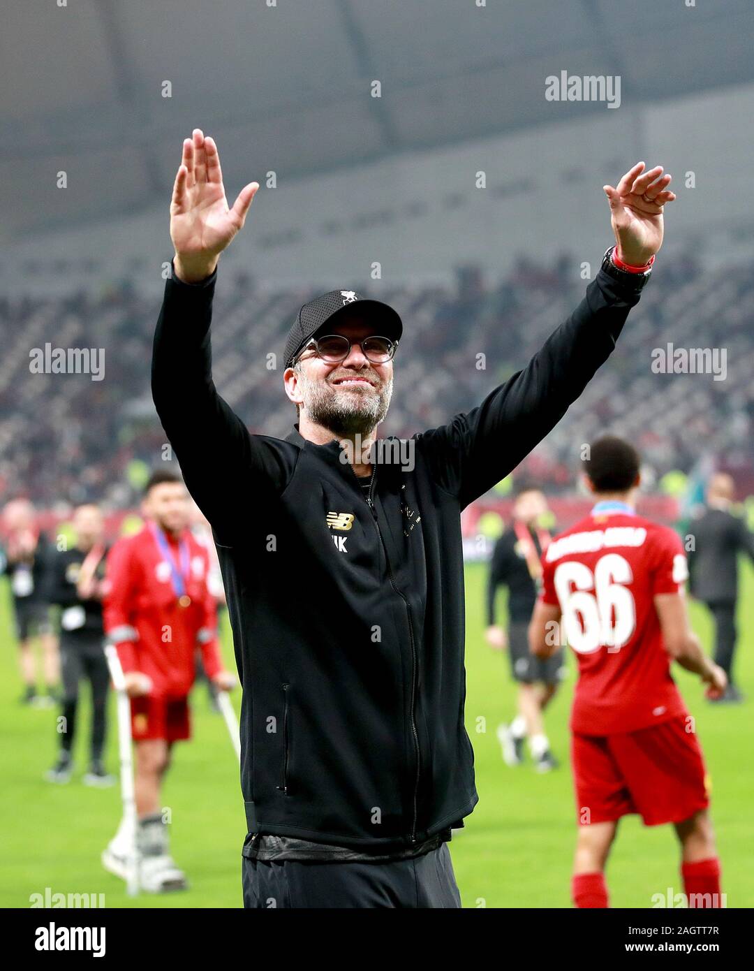 Liverpool manager Jurgen Klopp celebrates after the FIFA Club World Cup final at the Khalifa International Stadium, Doha. Stock Photo