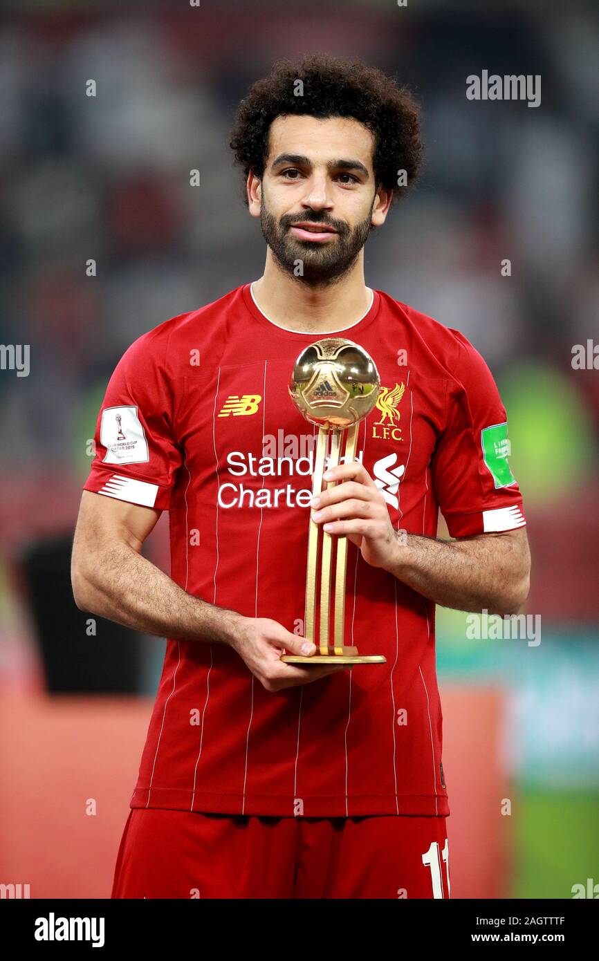 Liverpool's Mohamed Salah wins the Adidas Golden Ball award at the FIFA Club World Cup final at the Khalifa International Stadium, Doha. Stock Photo
