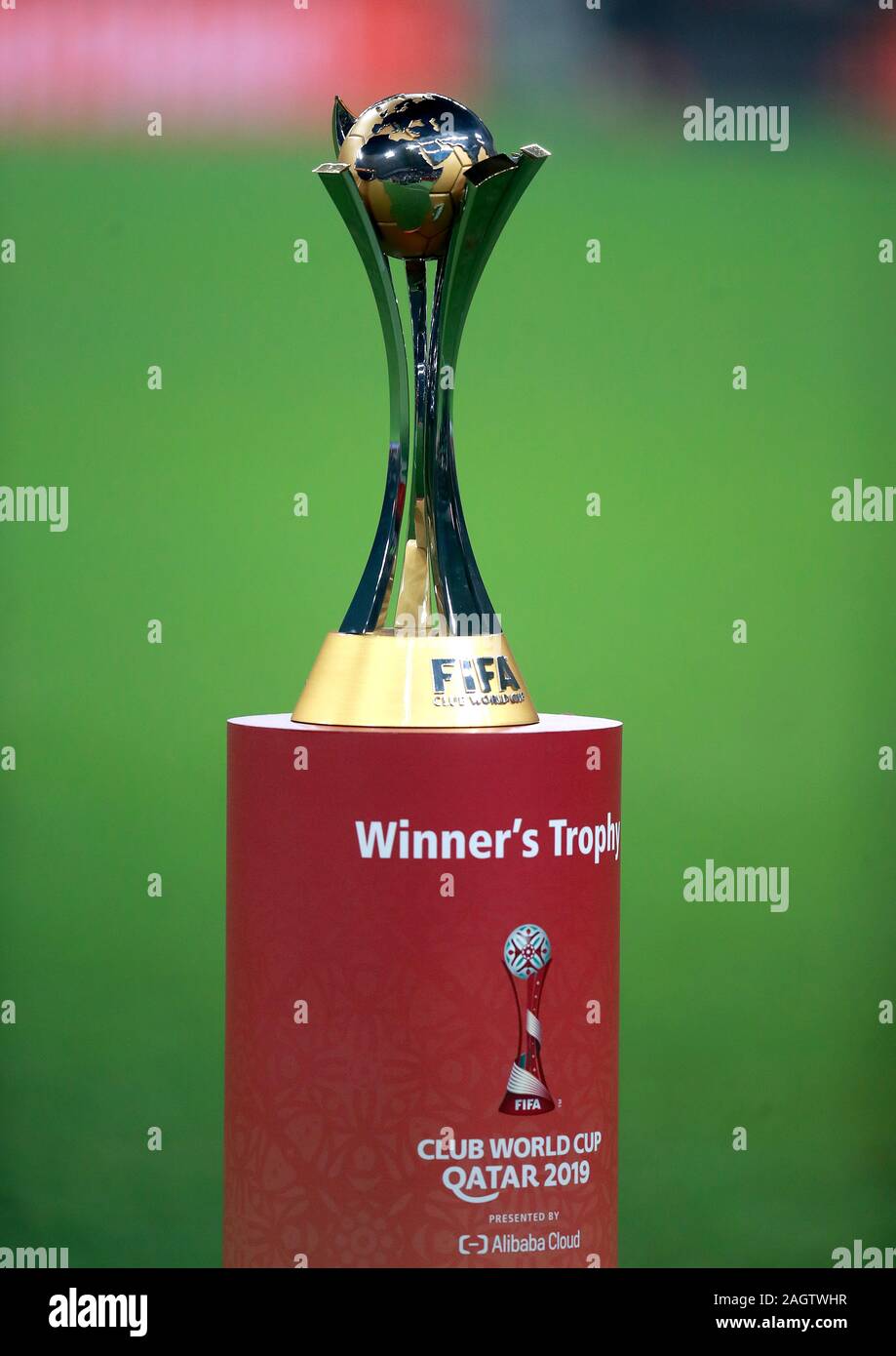 A general view of the trophy ahead of the FIFA Club World Cup final at the Khalifa International Stadium, Doha. Stock Photo