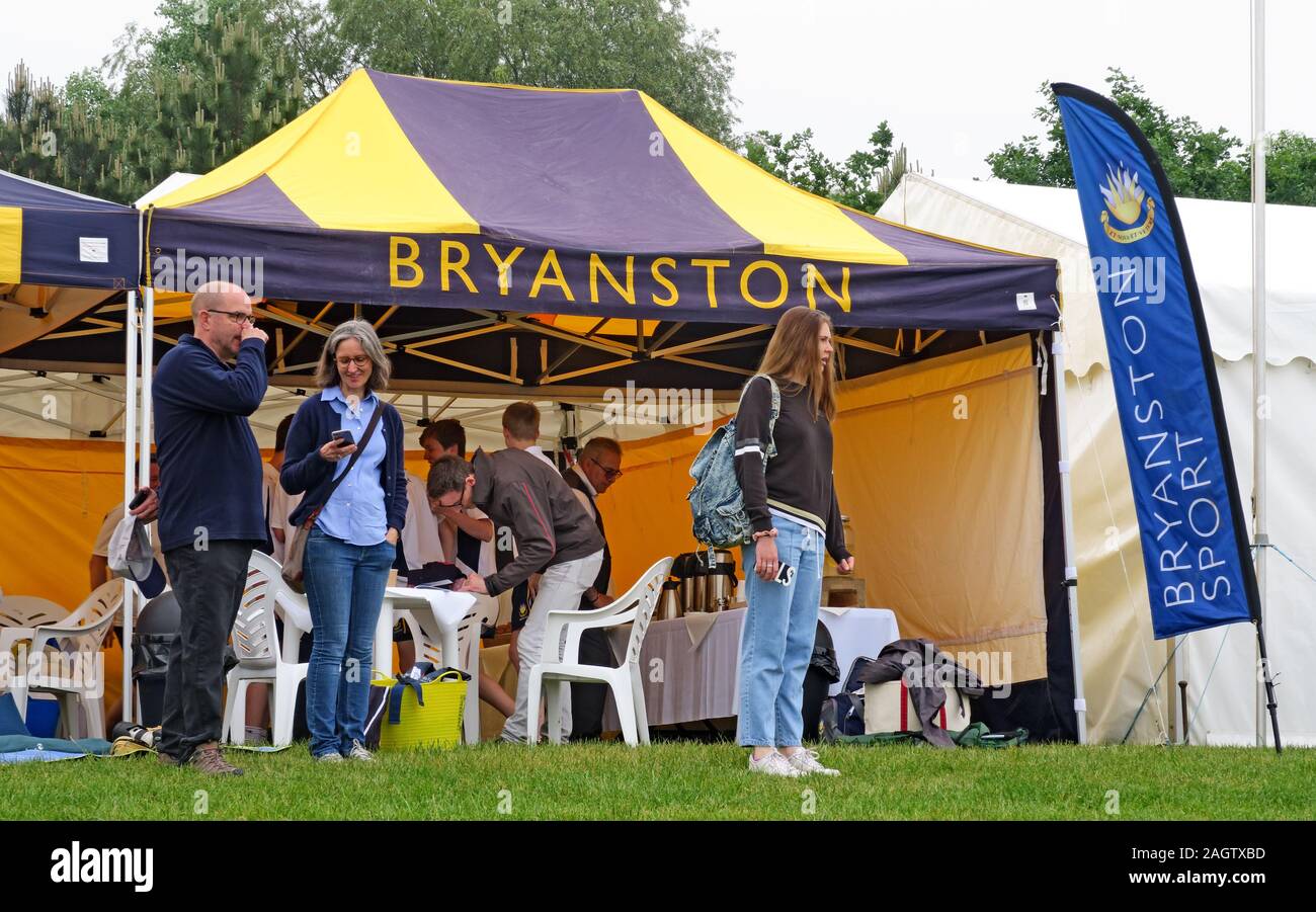 Bryanston sport tent, National Schools Regatta, Dorney Lake, Eton College Rowing Centre, Berks, England, SL4 Stock Photo