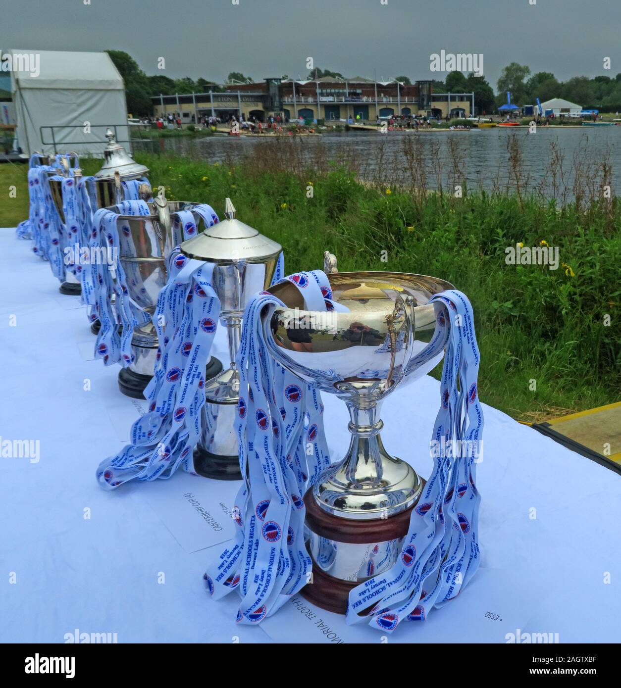 Cups & Trophies, National Schools Regatta, Dorney Lake, Eton College Rowing Centre, Berks, England, SL4 Stock Photo